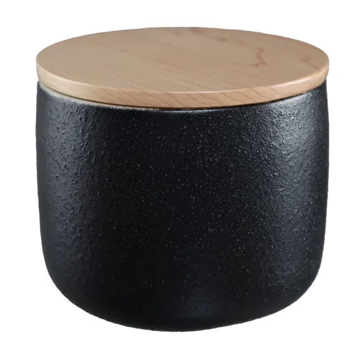 Volcanic Black Ceramic Canister With Wood Lid