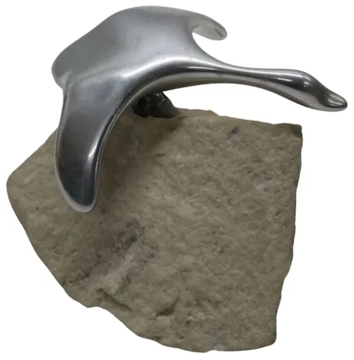 Polished Aluminum Canadian Goose On Stone Base 