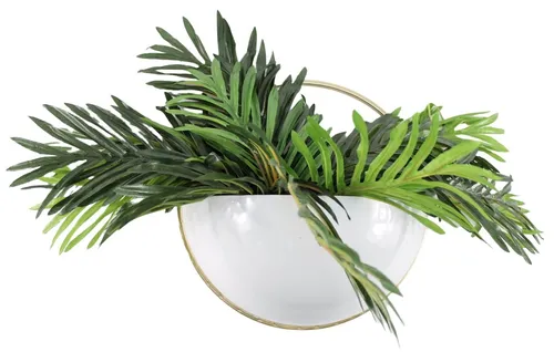 Artificial Swiss cheese Plant In Large White & Gold Half Moon Wall Sconce