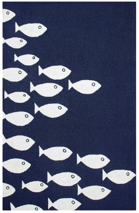 Blue Area Rug With White Fish 6' W x 9' L