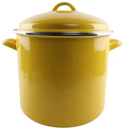 Yellow Enamel Large Stock Pot With Lid