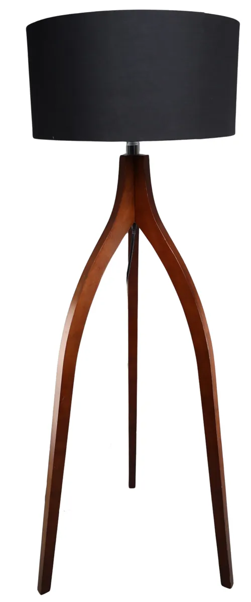 Walnut Wood Tripod Floor Lamp Wth Black Shade