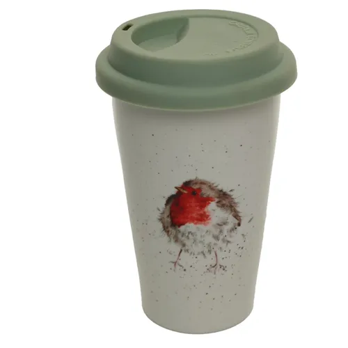 Red Crested Snow Bird Travel Mug With Sage Silicone Lid
