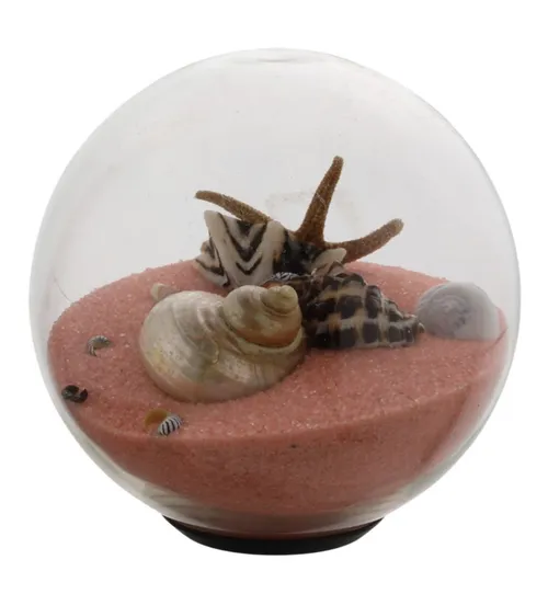 Glass Ball Paperweight With Pink Sand & Shells