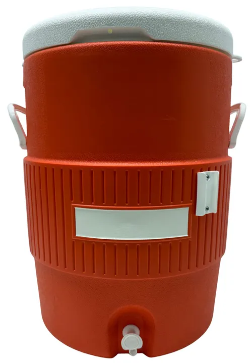 Orange Beverage Jug Cooler 10 gallon With Cup Dispenser