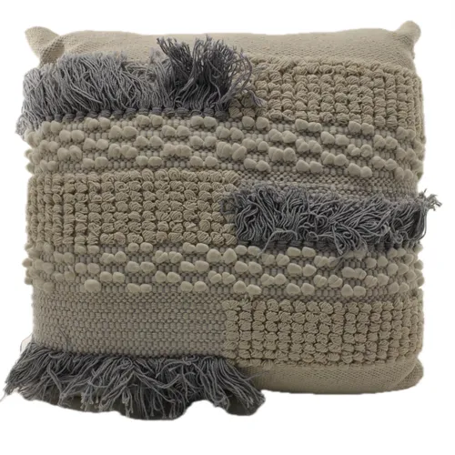 White / Cream & Grey Bohemian Fringe Throw Pillow