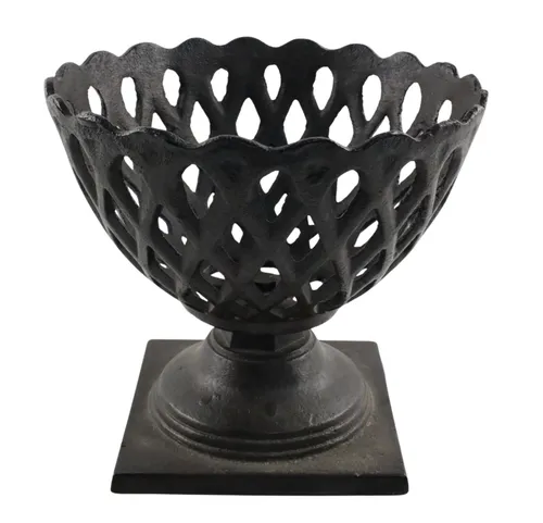 Black Cast Iron Decorative Bowl With Pedestal Base