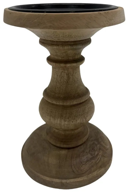 Natural Wood Pillar Candle Holder - Small