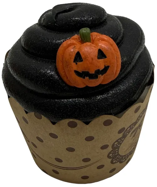 Artificial Black Cupcake With Jack O Lantern