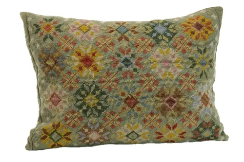 Moss Green With Needlepoint Argyle Pattern Throw Pillow
