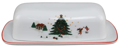 White Christmas Scene Butter Dish 