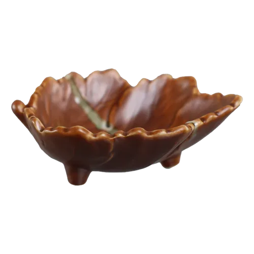 Brown Ceramic Leaf Pinch Bowl