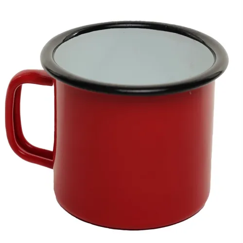 Red With White Interior & Black Rim Tin Enamel Camping Mug