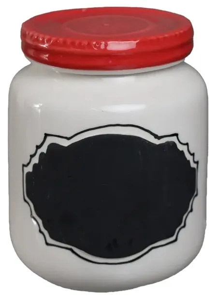 White Storage Jar With Red Lid & Chalkboard Label