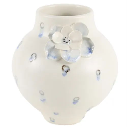 Blue Burnt Flower Petal Matte White Ceramic Vase