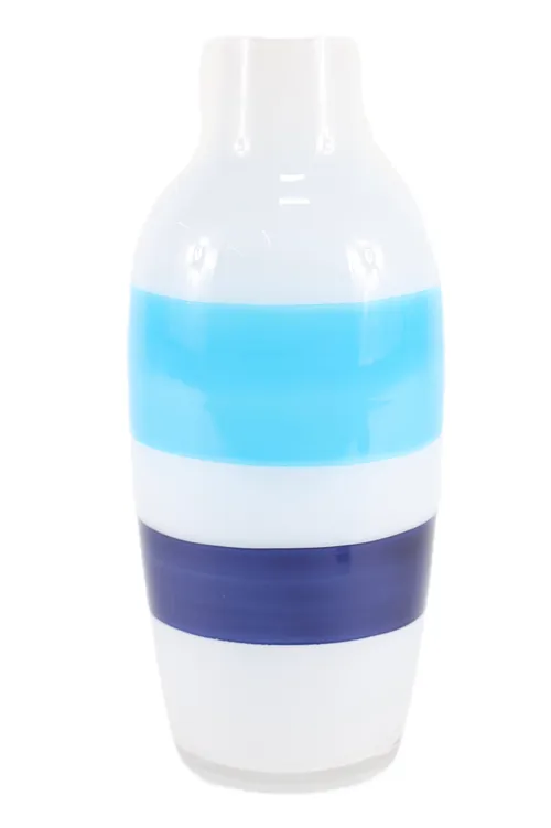 White & Blue Glass Striped Vase - Large