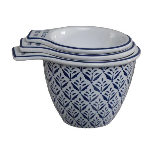Marine Blue Pattern White 3 Piece Measuring Cup Set