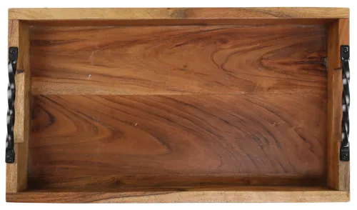 Wood Rectangular Serving Tray With Black Handles