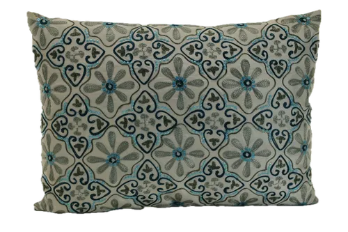 Blue Bohemian Bead & Sequence Patchwork Throw Pillow