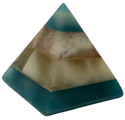 Green & Brown Banded Polished Stone Pyramid - Small
