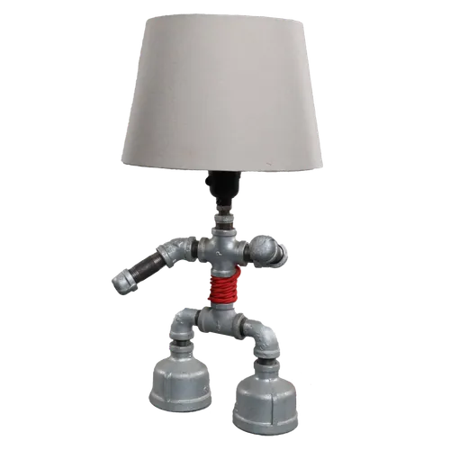 Gas Piping Robot Table Lamp With White Shade