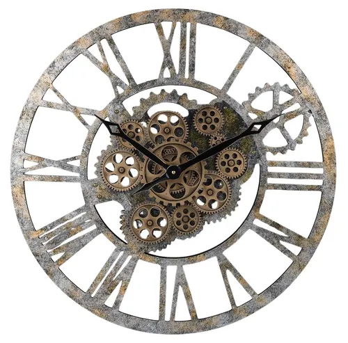Distressed Bronze Moving Gears Wall Clock