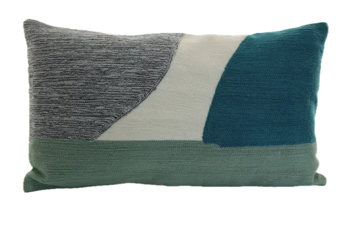 Teal, Blue, Grey & White Embroidered Throw Pillow