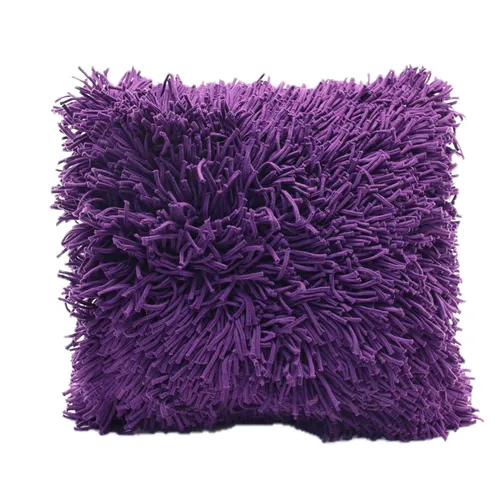 Long Deep Purple Shag With Solid Fabric Back Throw Pillow