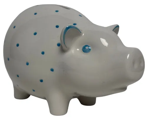 White & Blue Polka Dot Ceramic Pig Bank