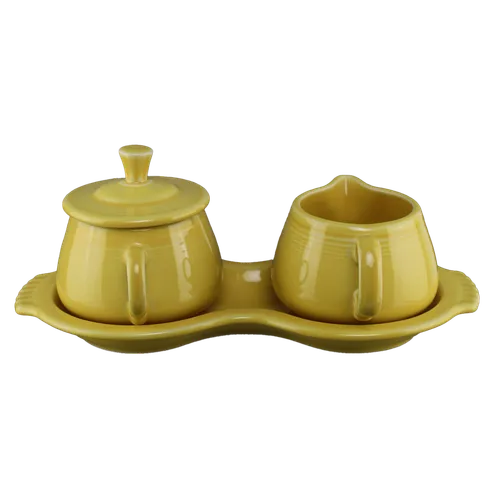 Yellow Ceramic Cream & Sugar Set With Tray