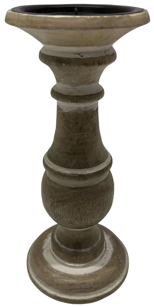 Natural Wood & White Candle Holder - Large