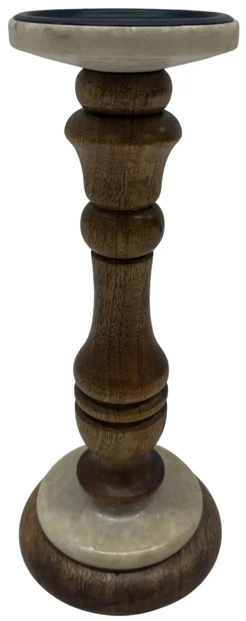 Turned Walnut & Cream Marble Candle Holder