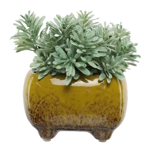 Artificial Ruffle Succulent In Glazed Yellow Plant Pot