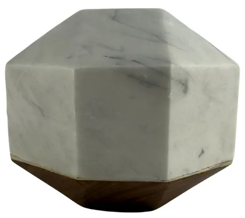 White Marble Orb With Wood Bottom - Large