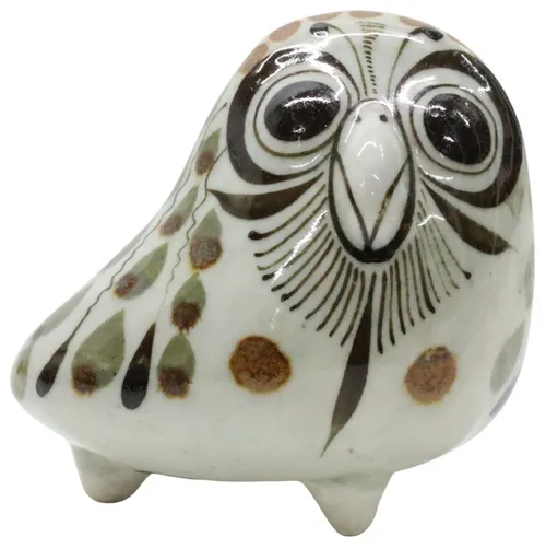 Sage & Amber Tonal  Painted Pottery Owl 