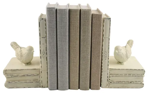 French White Bird On Books Bookend Set