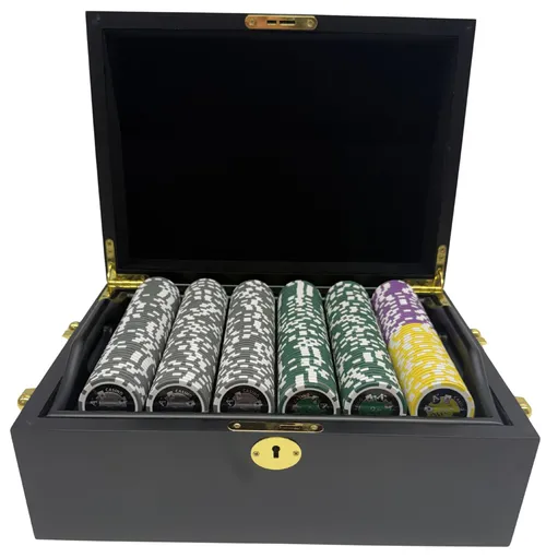 500 Piece Clay Poker Chip Set In Dark Wood Box