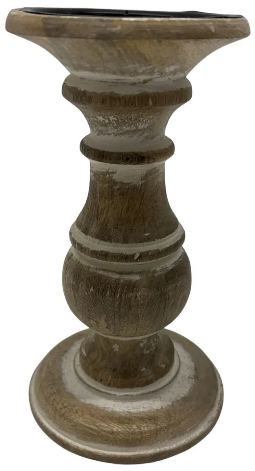 Natural Wood & White Candle Holder - Medium