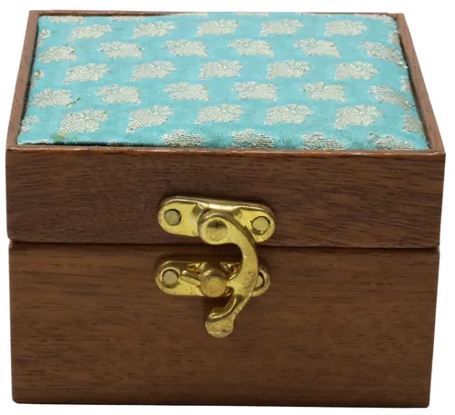 Wood Box With Turquoise Fabric Lid