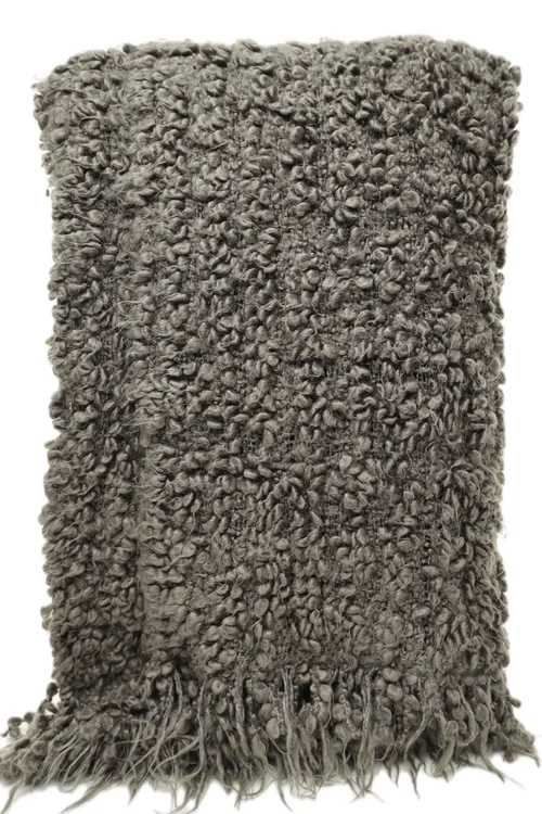 Fossil Grey Nubbly Throw Blanket With Fringe Trim