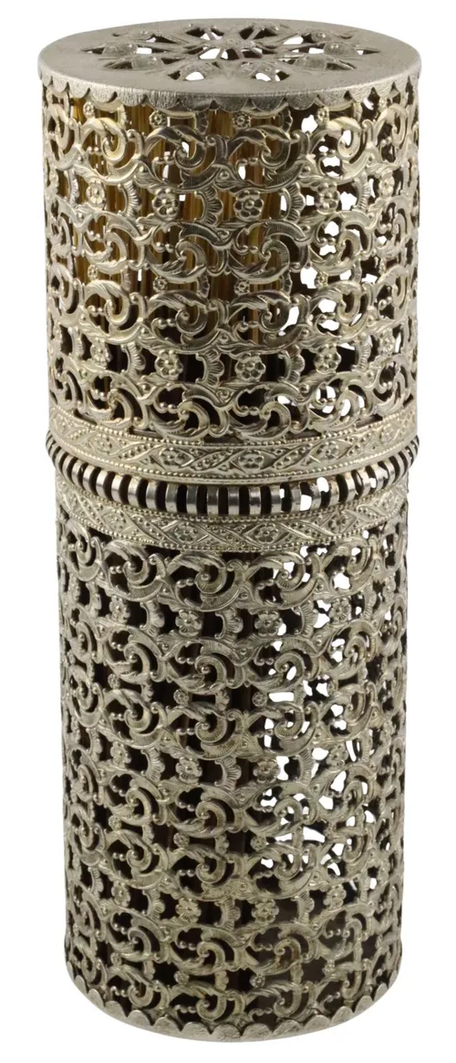 Silver Metal Filagree Candle Cover
