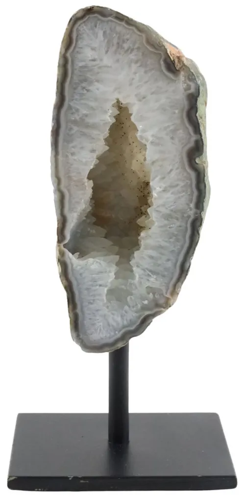 Natural Agate Geode Slice On Black Metal Stand