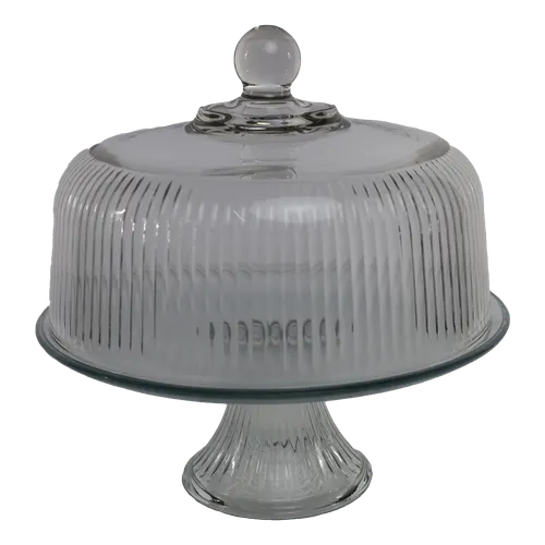 Clear Glass Cake Stand With Fluted Glass Dome 