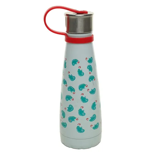 White Metal Water Bottle With Green Lizards