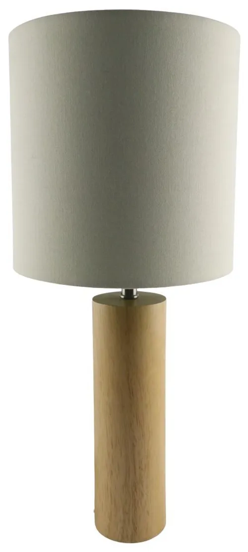 Wood Cylinder Table Lamp With Beige & Blue Interior Shade
