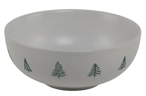 White Ceramic Cereal Bowl With Christmas Trees