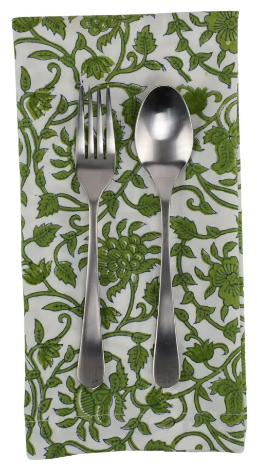 White With Green Floral Print Napkin