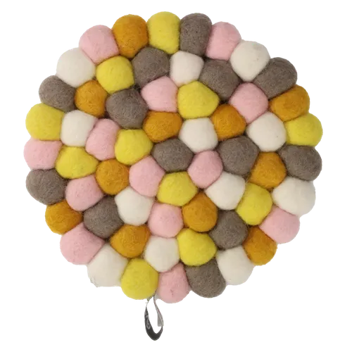 Pink / Yellow / Grey & White Felt Ball Trivet