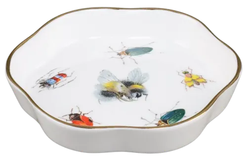 White Fine Porcelain Insect Irregular Serving Bowl With Gold Trim