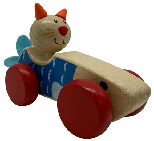 Natural Wood Cat In Fish Car